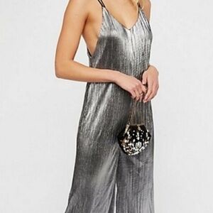 Free People Shiny Gray Jumpsuit